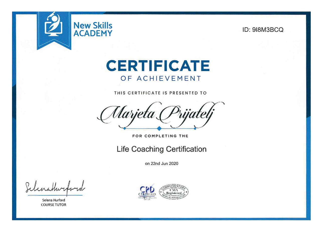 Marjetka Prijatelj coaching certifikat